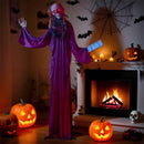 6 Feet Halloween Animatronic Standing Girl Holding Book with Sound-Activated Light-up Eyes and Moving Arms & Head by LJGDeals