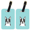 Checkerboard Blue Boston Terrier Luggage Tag