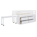 Loft Bed With Retractable Writing Desk And 4 Drawers, With Lateral Portable Desk And Shelves