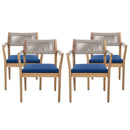 Braided Acacia Wood Outdoor Dining Chairs Set of 4