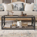 Industrial Style Coffee Table For Bedroom & Living Room With Tempered Glass & Wood Grain - Wood by HouseOfZazla