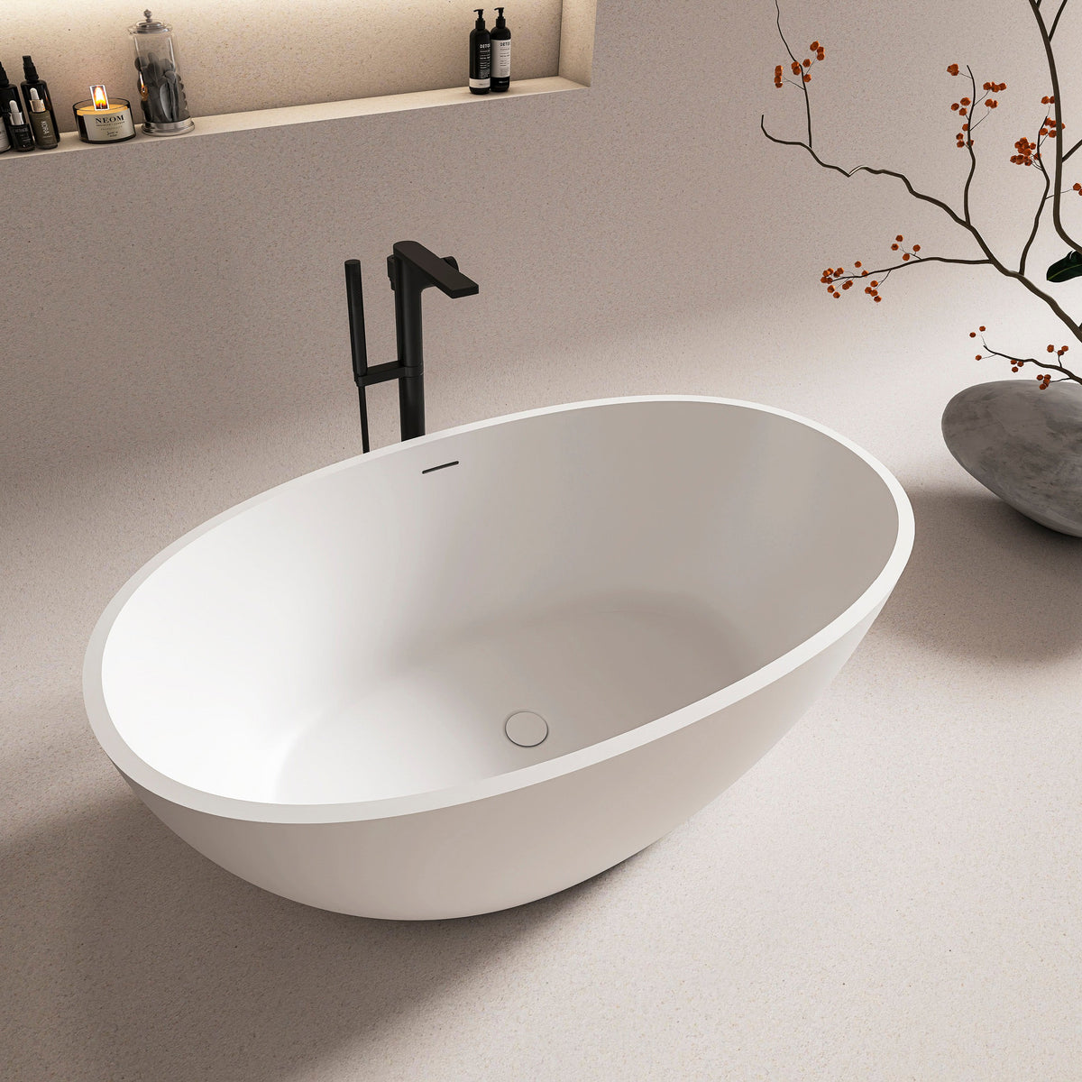 55 Inch Freestanding Solid Surface Soaking Bathtub, photo 4 of 10
