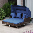 Outdoor Daybed with Retractable Canopy PE Wicker Rattan Patio Lounger by LJGDeals