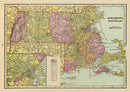 Vintage Map of Massachusetts & Rhode Island 1909