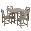 Antique Wood Color HDPE 5-Piece Outdoor Patio Dining Set with Square Table and 4 Armless Chairs, Umbrella Hole by HouseOfZazla