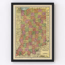 Vintage Map of Indiana 1909
