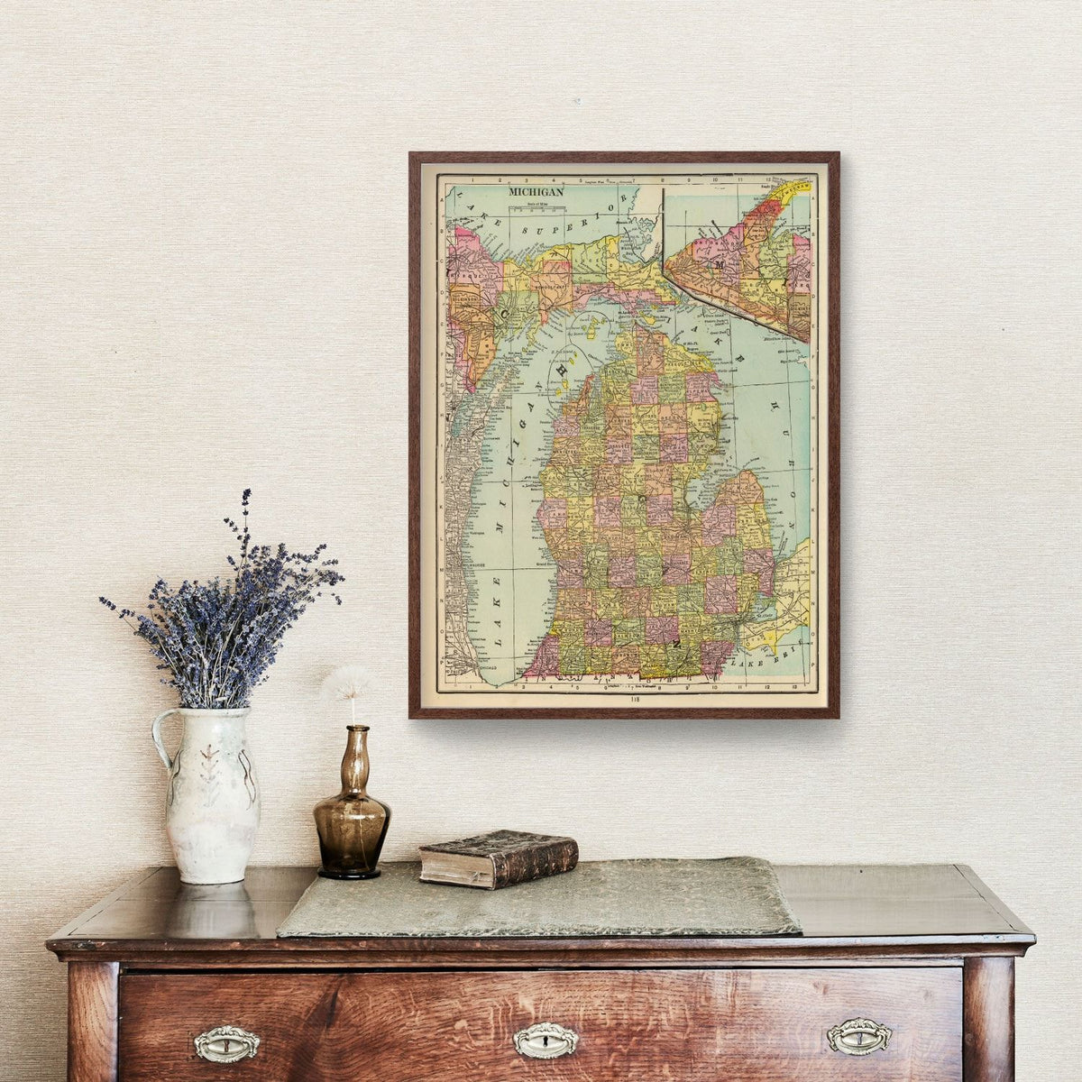 Vintage Map of Michigan 1909, photo 3 of 5