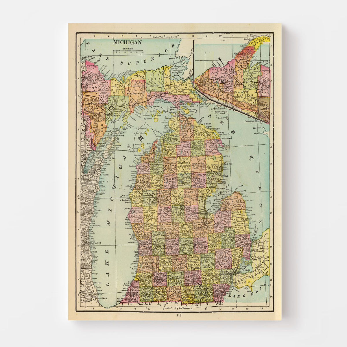 Vintage Map of Michigan 1909, photo 4 of 5
