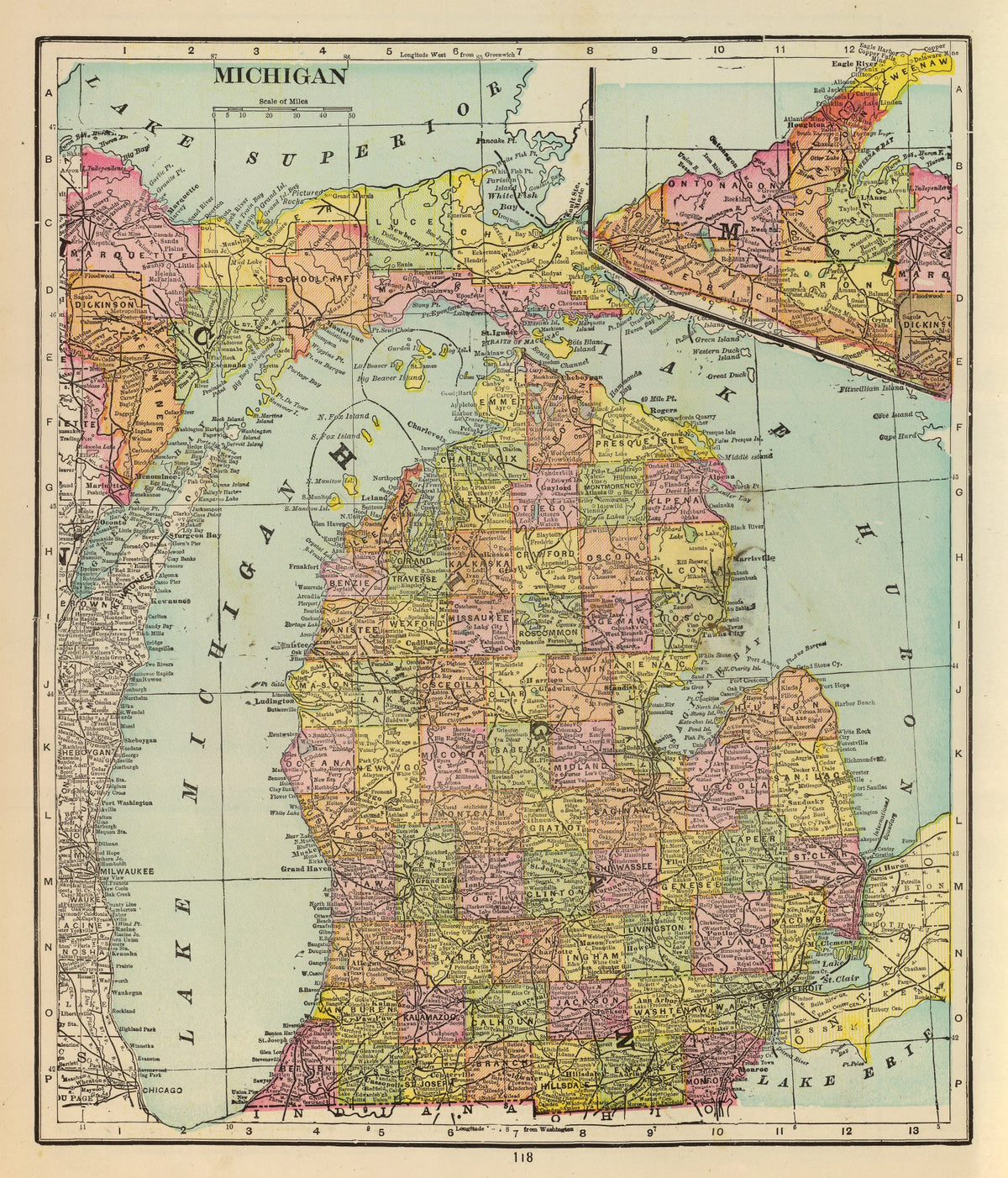 Vintage Map of Michigan 1909, photo 5 of 5