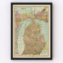 Vintage Map of Michigan 1909