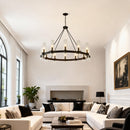 12-Light Matte Black Wagon Wheel Chandelier