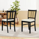 Farmhouse Rattan Dining Chair Set of 2 with Rubber Wood Legs and Cane Back-Beige by LJGDeals