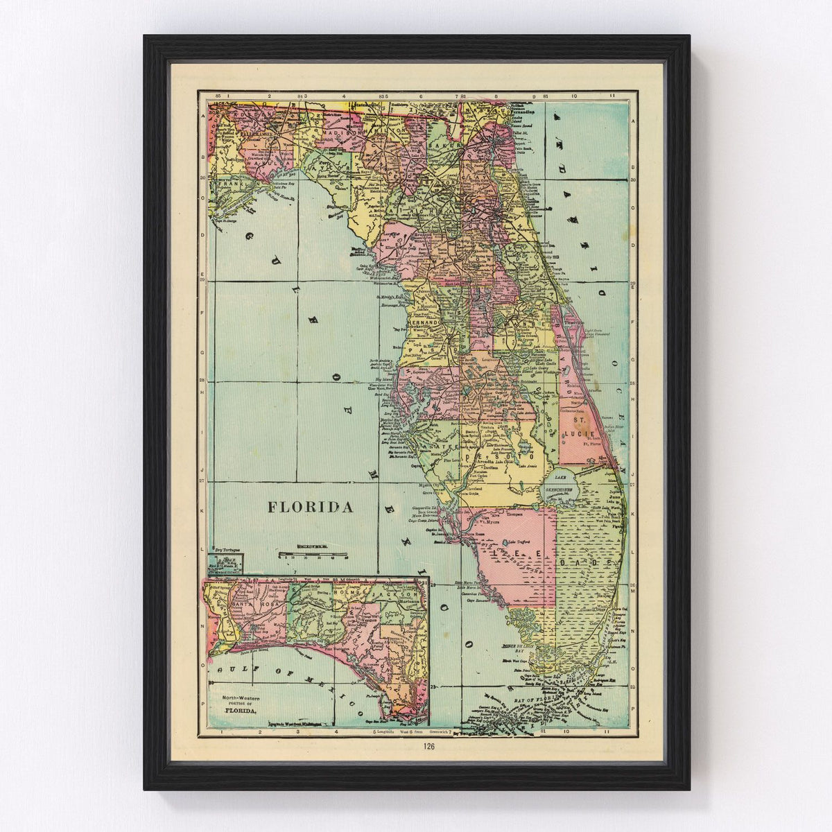 Vintage Map of Florida 1909