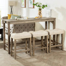 4-Piece Bar Table Set with Power Outlet, Dining Bar Table and Chairs Set, Bar Table Set with 3 Padded Stools for Living Room, Dining Room, Game Room, Brown by Montret
