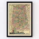 Vintage Map of Alabama 1909