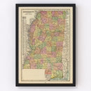 Vintage Map of Mississippi 1909