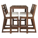 TREXM Rustic Patio Bar Set with Ergonomic Chairs, Solid Wood Slatted Tabletop in Mocha+Beige Cushion by Montret