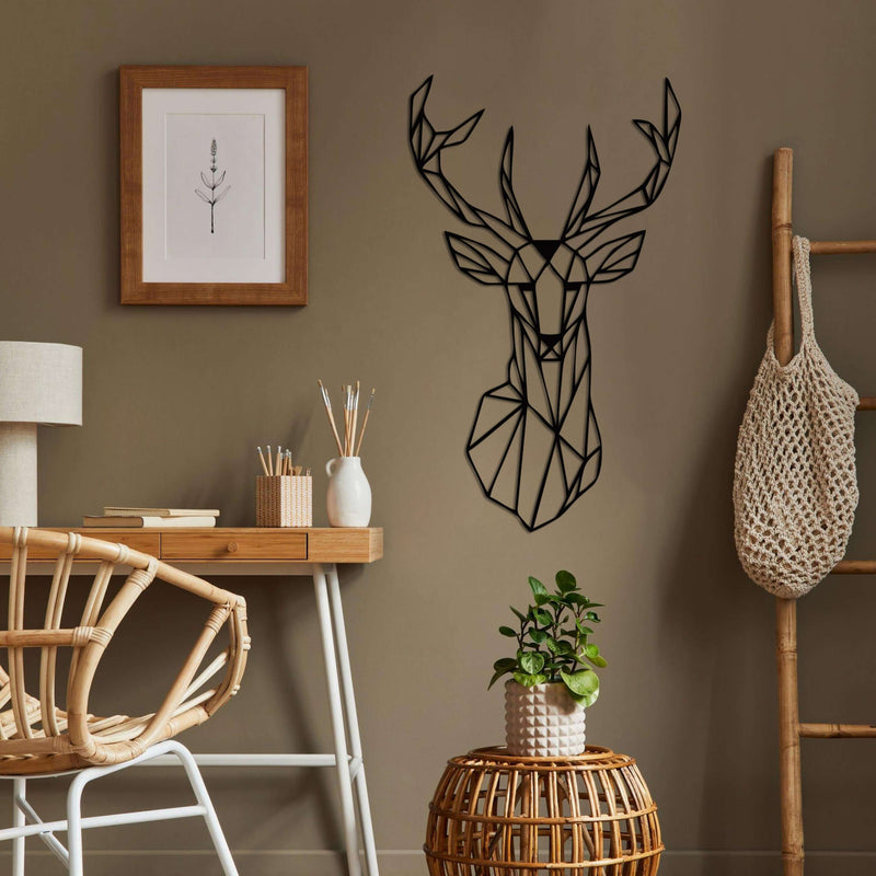 Geometric Deer Head Metal Wall Art