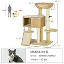 38" Cat Tree for Indoor Cats, Cat Tower with Scratching Posts, Ramp, Condo, Toy Balls, Platform, Bed, Ramp, Beige