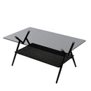 Rectangle Coffee Table With Tempered Glass Top And Shelf, Modern Table For Living Room by HouseOfZazla