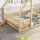 Wood House-Shaped Floor Bed With Fence, Guardrails by HouseOfZazla