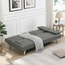 Sofa Bed With Armrest Two Holders Wood Frame, Stainless Leg Futon - Gray by HouseOfZazla