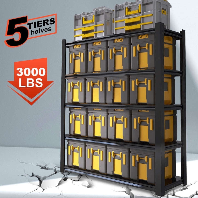 59' Wide Black Metal Shelves, with 5 Removable Dividers, Large Capacity, Strong Load Bearing, Suitable for Garage, Kitchen and Office.