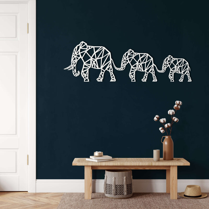 Geometric Elephant Family Metal Wall Art