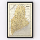 Vintage Map of Maine 1842