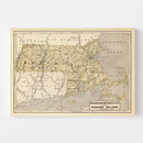 Vintage Map of Massachusetts & Rhode Island 1842