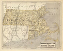 Vintage Map of Massachusetts & Rhode Island 1842