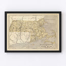 Vintage Map of Massachusetts & Rhode Island 1842