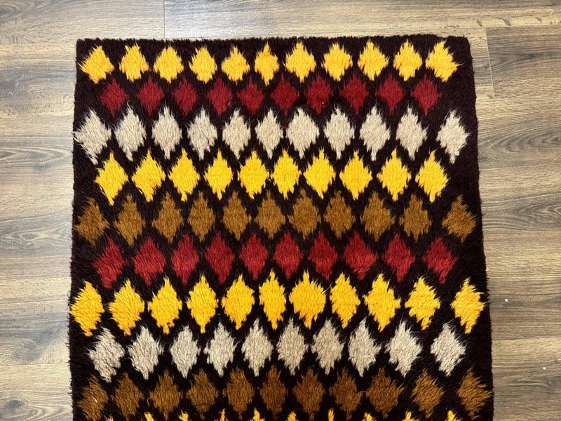 Shaggy Balouch Rug 3x4, Tribal Rug, Afghan Rug, Brown, Multicolor