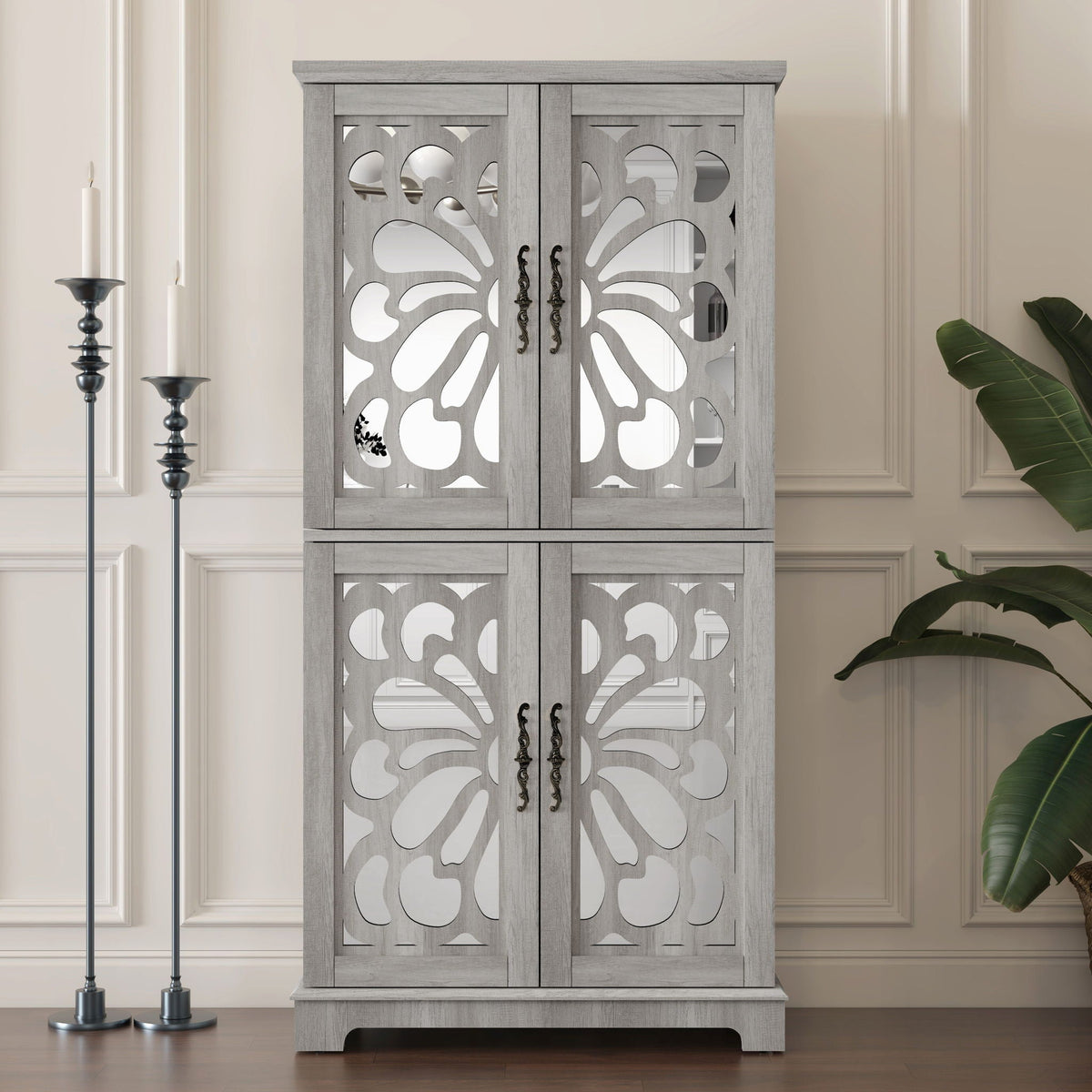 Modern Sideboard Buffet With 4 Mirrored Doors, Adjustable Shelves, photo 6 of 8