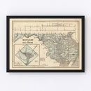 Vintage Map of Maryland & Delaware 1842