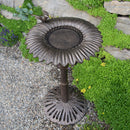 Round Cast Aluminum Metal 30-in Bird Bath with Sunflower Bowl