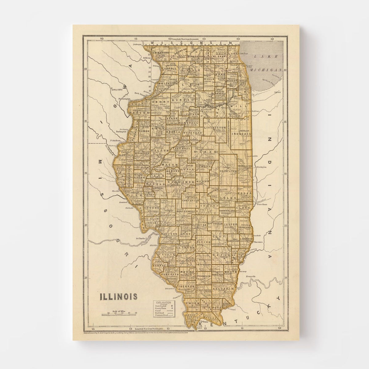 Vintage Map of Illinois 1842, photo 4 of 5