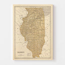 Vintage Map of Illinois 1842