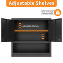 Wall-Mounted Storage Cabinet With Locking Door, 1 Shelf And Open Drawer - Black by HouseOfZazla
