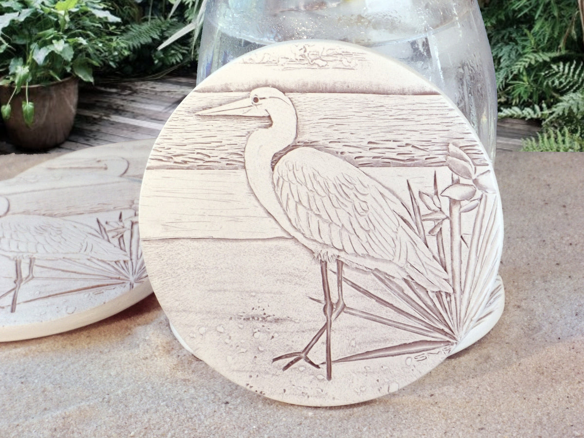 Egret Drink Coasters, installed in a room