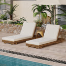 Lounge Chaise Set, Acacia Solid Wood with Cream Lounge Cushion