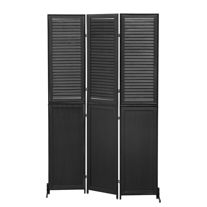 3 Panel Room Divider 6Ft Wood Folding Privacy Screen Black Room Separator Free Standing Wall Dividers (Black)