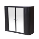 Black Wall-Mounted Bathroom Cabinet with Mirror, 2 Mirrored Doors & Open Shelf