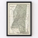 Vintage Map of Mississippi 1842
