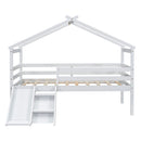 Low Loft House Bed With Slide, Ladder, Safety Guardrails, House Roof Frame by HouseOfZazla