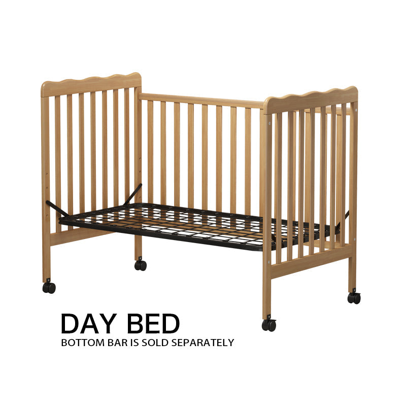 3-In-1 Convertible Crib In Natural, Made Of Sustainable Pinewood, Non-Toxic Finish, Comes With Locking Wheels, Wooden Nursery Furniture