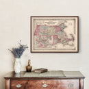 Vintage Map of Massachusetts & Rhode Island 1861