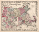 Vintage Map of Massachusetts & Rhode Island 1861