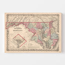 Vintage Map of Maryland & Delaware 1861