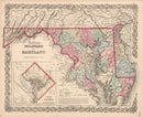 Vintage Map of Maryland & Delaware 1861